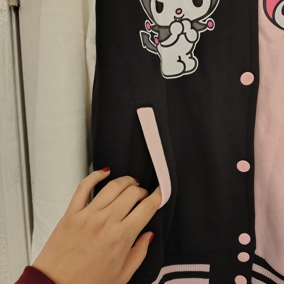Pink and Black Varsity Jacket with Cartoon Characters - Picture 3 of 7